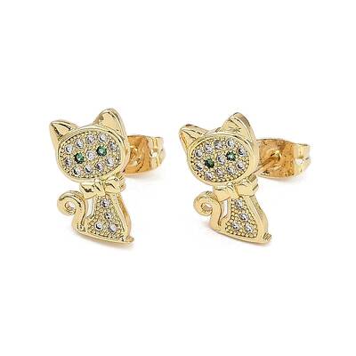 Brass Micro Pave Clear Cubic Zirconia Stud Earrings for Women