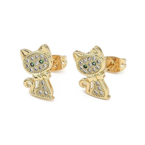 Brass Micro Pave Clear Cubic Zirconia Stud Earrings for Women