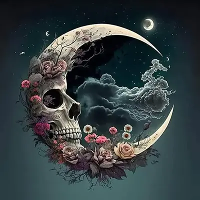 Dark Theme Floral Skull & Moon DIY Diamond Arts Colorful Painting Kit Without Frame, DIY 5D Wall Art Decor for Home Living ...