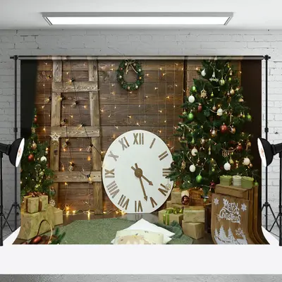 Aperturee Brown Wood Wall Ladder Clock Tree Gift Xmas Backdrop - Aperturee