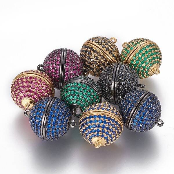 Brass Micro Pave Cubic Zirconia Magnetic Clasps with Loops