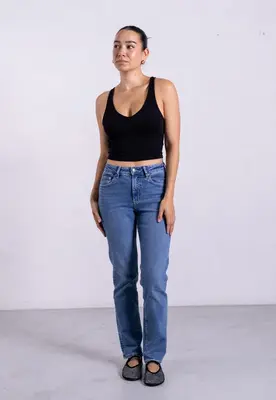 Organic Cotton V-Neck Cropped Tank Top, Black | Size: L