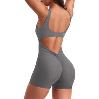 One Piece Workout Jumpsuits for Women Backless Tummy Control Bodysuit Shorts Sexy V Back Scrunch Butt Yoga Romper