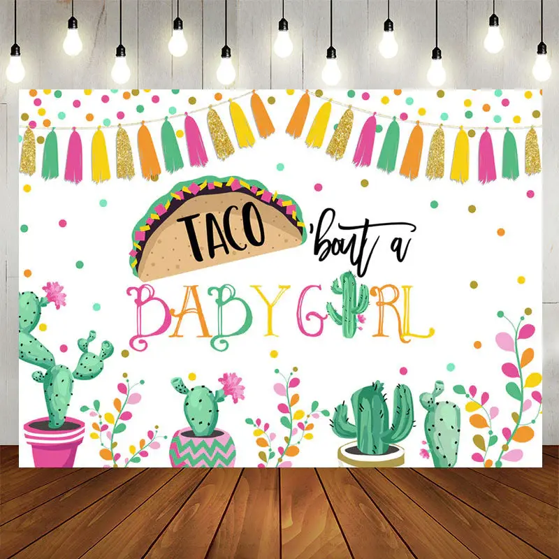 Aperturee Taco Bout Girl Cactus Fiesta Baby Shower Backdrop