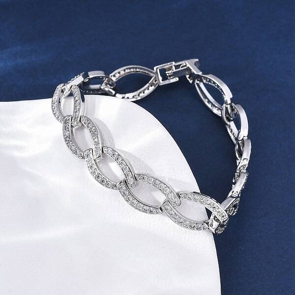 Brass Micro Pave Clear Cubic Zirconia Curb Chain Bracelets for Women