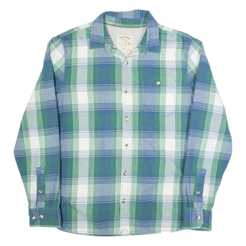 FAT FACE Mens Shirt Blue Check Long Sleeve M