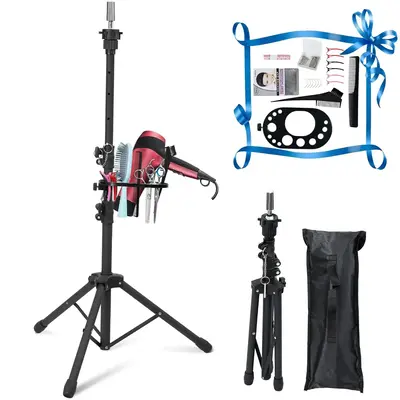 Enhanced Adjustable Wig Stand Tripod - Double Locking Mannequin Head Stand - Sturdy Metal Stand with Tool Tray for Hairdressi...