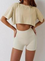 Women's Drop Shoulder Crew Neck Crop Tee, Summer Clothes Women, Casual Short Sleeve Round Neck Cropped T-shirt for Summer, Su...