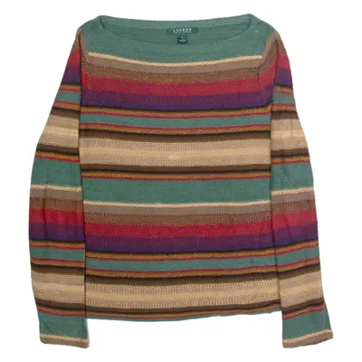 LAUREN RALPH LAUREN Womens Patterned Jumper Green Striped Tight Knit L