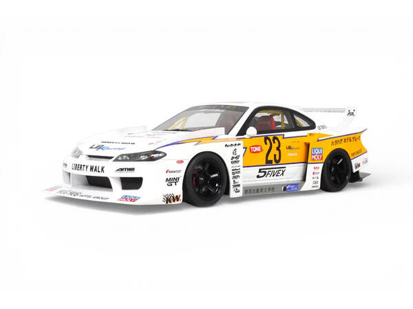 2021 Nissan Silvia (S15) LB-Super Silhouette RHD (Right Hand Drive) #23 White with Yellow Stripes 1/18 Model Car by GT Spirit
