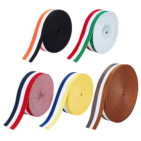 5 Styles Three Color Polyester Striped Ribbon