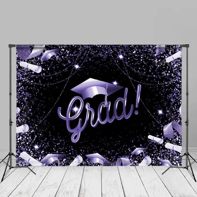 Glitter Purple Black Ribbon Grad Photo Booth Backdrop - Aperturee