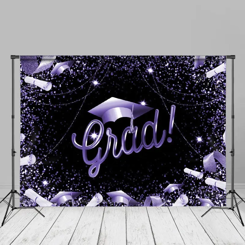 Glitter Purple Black Ribbon Grad Photo Booth Backdrop - Aperturee