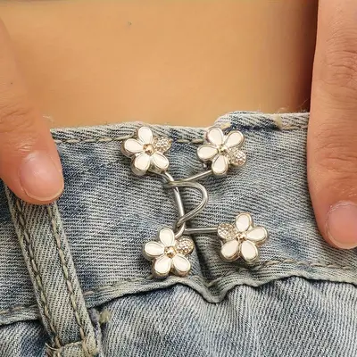 Flower Design Pant Waist Tightener, 2 Sets/4 Sets Detachable Fashion Waist Buttons Pins, No Sewing Waistband Tightener for In...