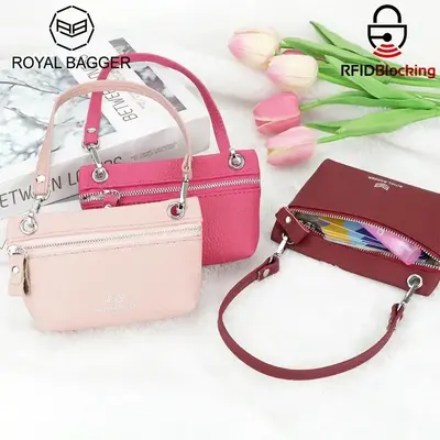 Royal Bagger RFID Blocking Coin Purse for Women Genuine Leather Portable Small Handbag Fashion Casual Clutch Wallet 2800