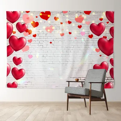 Aperturee White Brick Red Heart Happy Valentines Backdrop