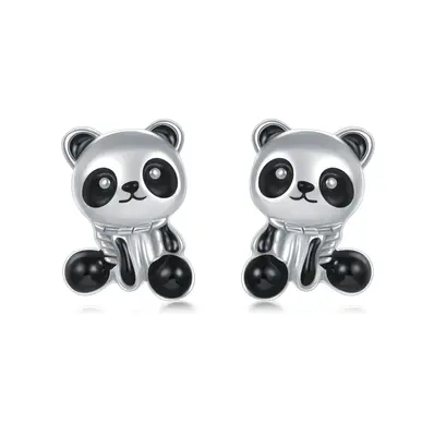 10K White Gold Panda Stud Earrings