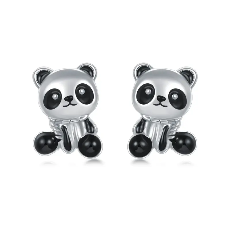 10K White Gold Panda Stud Earrings