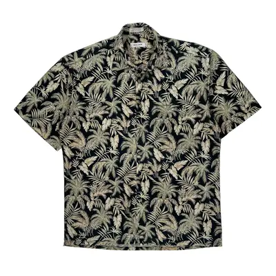 Pierre Cardin Hawaiian Shirt - Medium Black Cotton