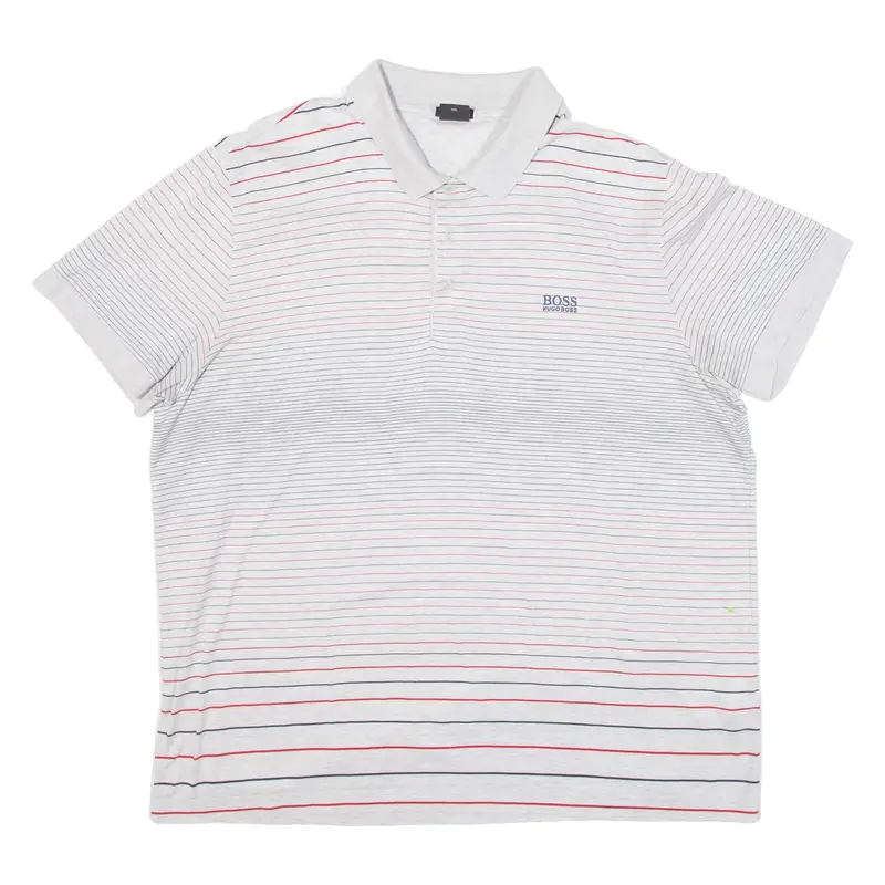 HUGO BOSS Mens Polo Shirt Grey Striped 2XL