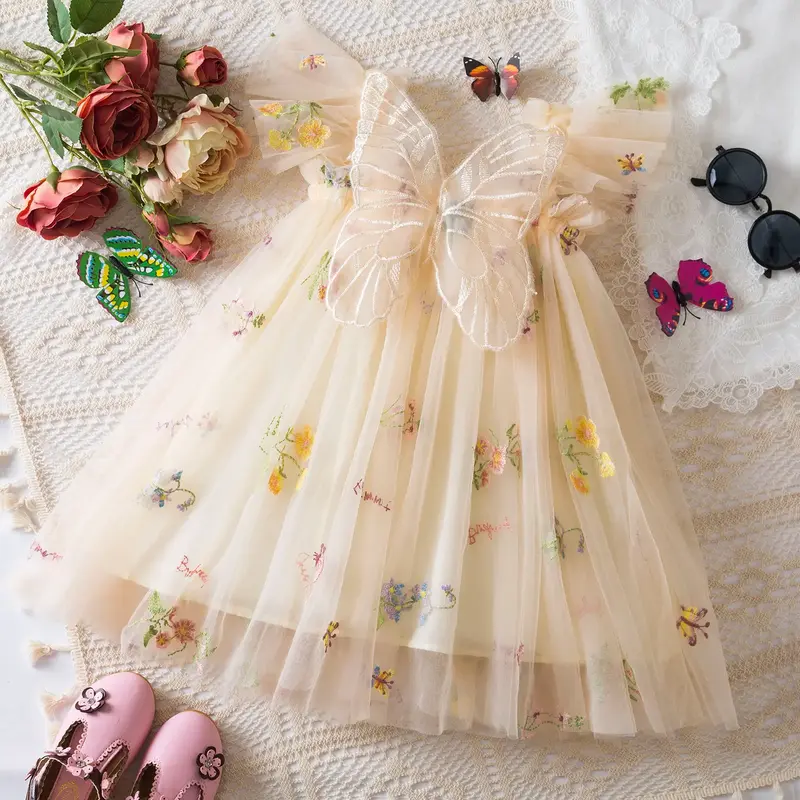 1-5 Years Embroidery Flowers Butterfly Dress for Baby Girls Toddler Girl Birthday Party Tulle Dresses Summer Fairy Princess D...