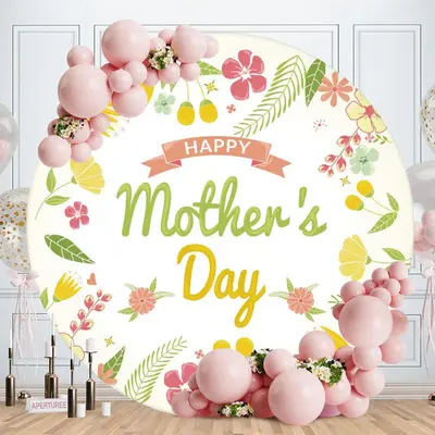 Aperturee Light Green Leaves Round Happy Mothers Day Backdrop