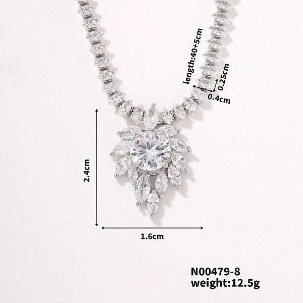 Trendy Unique Style Leaf Brass Rhinestone Pendant Necklace with Rhinestone Cup Chain for Women Girl