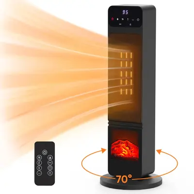 Space Heater, 1500W Portable Electric Tower Heater with Adjustable Thermostat, Timer and Remote Control, Overheating & Tip-Ov...