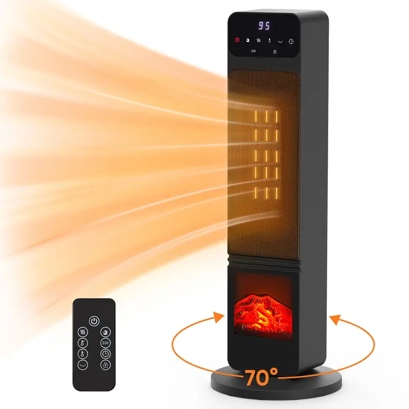 Space Heater, 1500W Portable Electric Tower Heater with Adjustable Thermostat, Timer and Remote Control, Overheating & Tip-Ov...