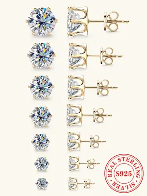 S925 Sterling Silver Synthetic Moissanite Earrings, Elegant Stud Earrings for Women & Girls, Trendy All-match & Exquisite Jew...