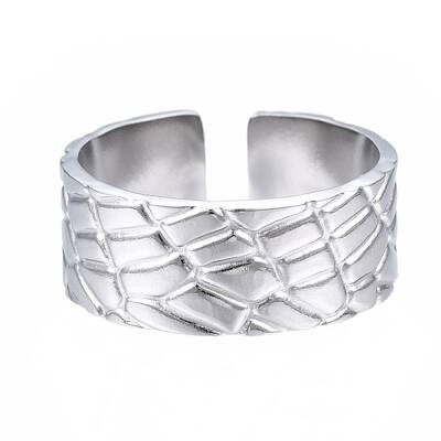 Non-Tarnish 304 Stainless Steel Textured Open Cuff Ring