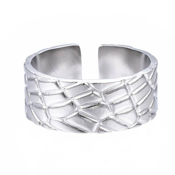 Non-Tarnish 304 Stainless Steel Textured Open Cuff Ring