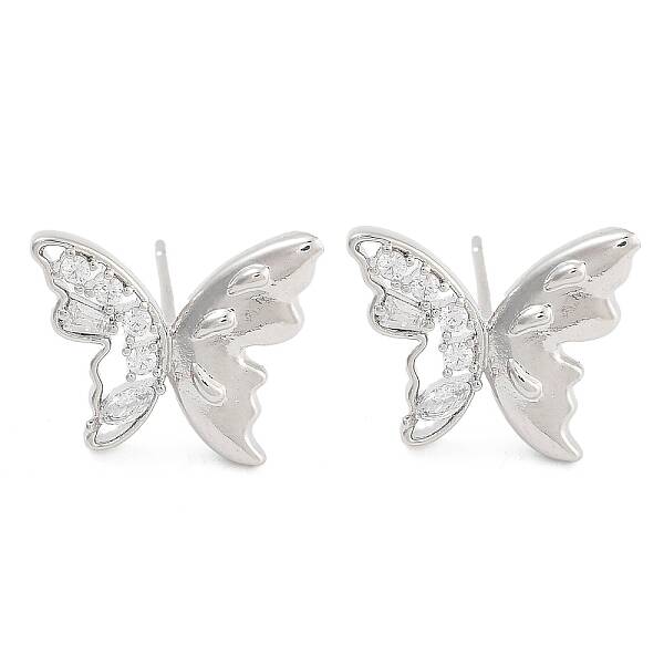 Butterfly Brass Pave Clear Cubic Zirconia Stud Earrings for Women