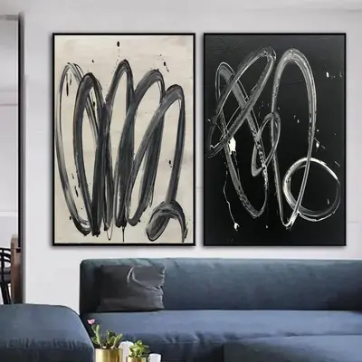Large Original Black And White Painting Abstract Wall Painting Set Of 2 Acrylic Painting Original Oil Contemporary Modern Wal...