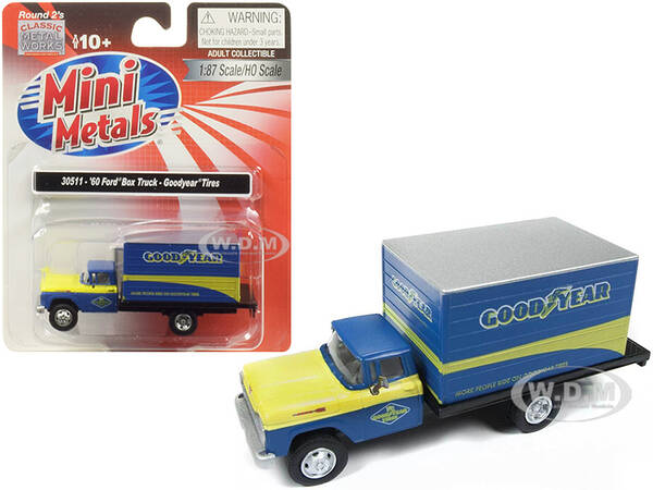 1960 Ford Box Truck Goodyear Blue 1/87 (HO) Scale Model by Classic Metal Works