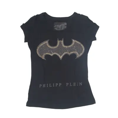 PHILIPP PLEIN Couture Batman Rhinestone T-Shirt Black Short Sleeve Womens M