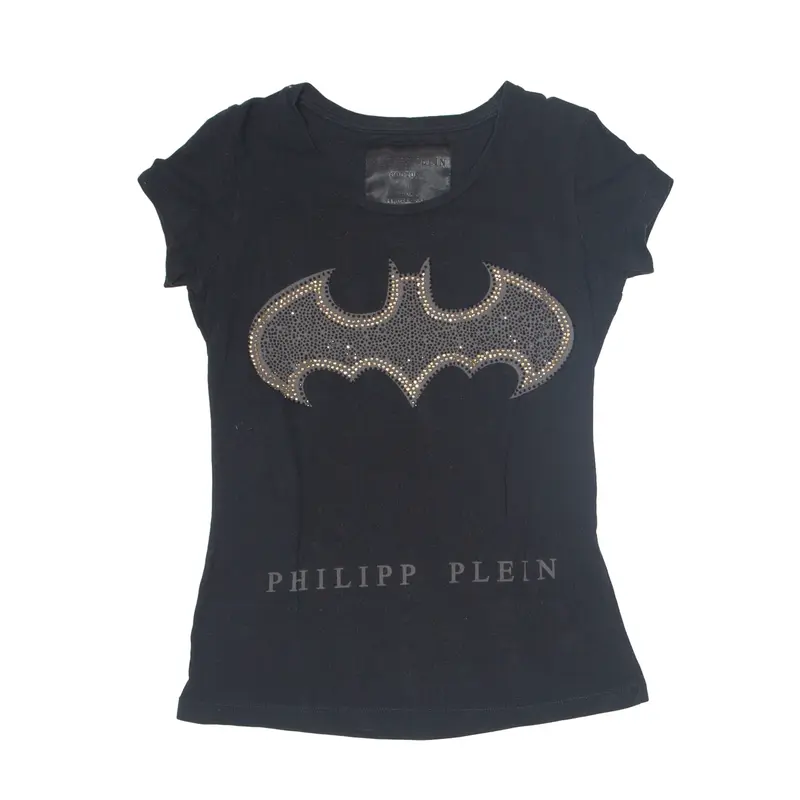 PHILIPP PLEIN Couture Batman Rhinestone T-Shirt Black Short Sleeve Womens M