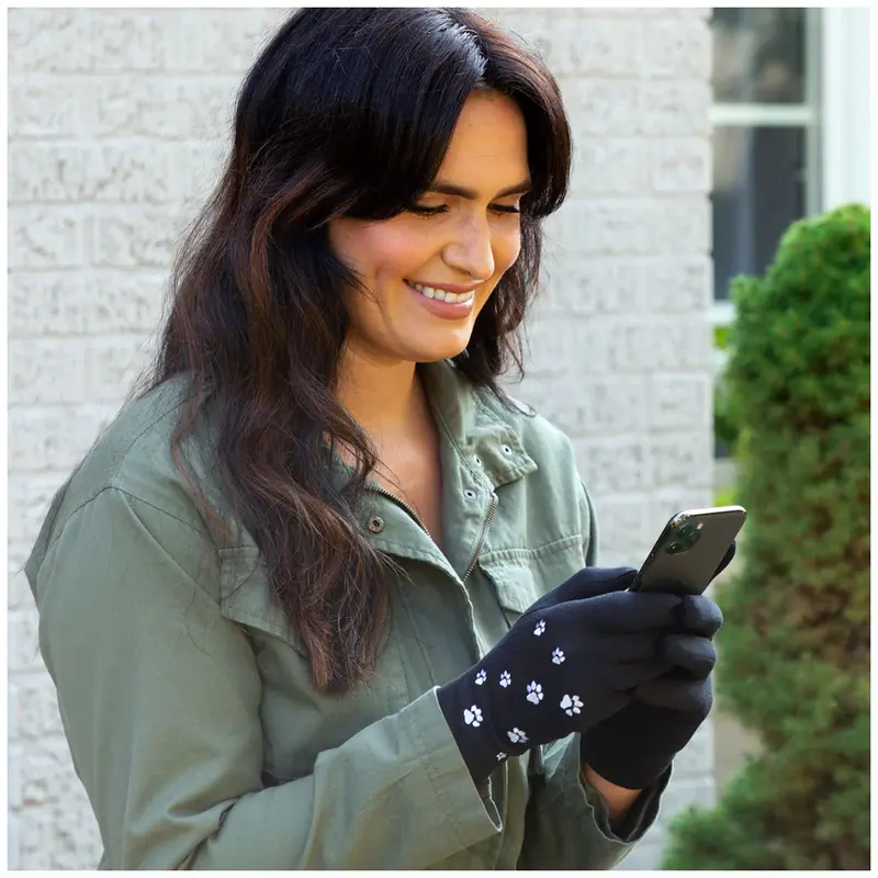 Out & About Paw Print Touch Gloves - Black