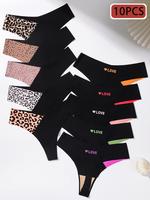 Women's Colorblock Print Panty, Soft Comfy Breathable Thongs for Daily Wear, Underwear for All Seasons, Womenswear, Seamles...