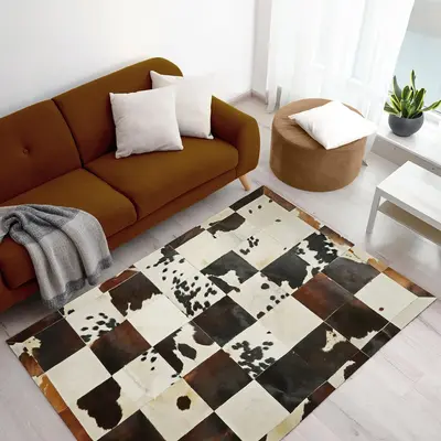 Brown & White Cowhide Patchwork Rug
