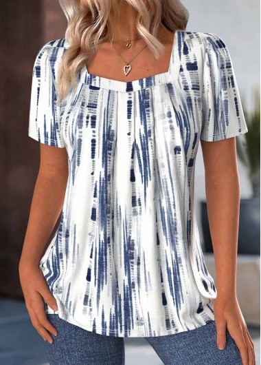 Modlily White Tie Dye Print Short Sleeve T Shirt - L