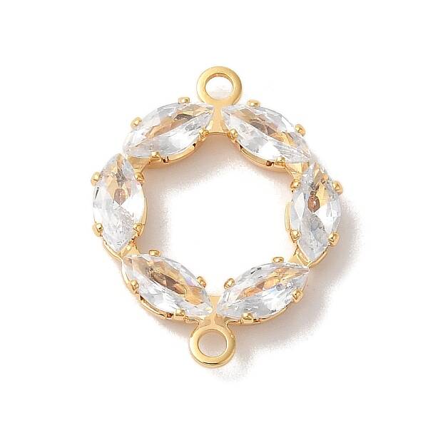 Brass Pave Clear Cubic Zirconia Horse Eye Ring Links Connector Charms