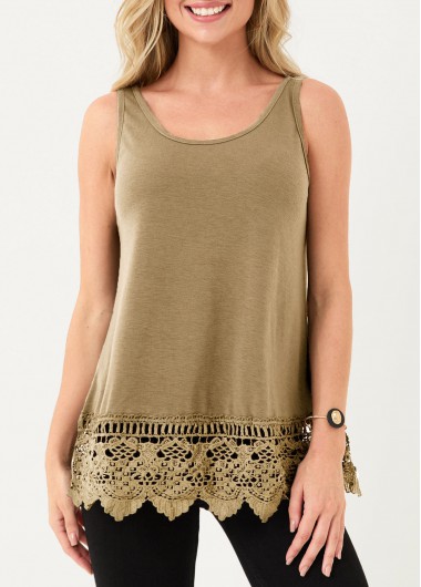 Modlily Light Khaki Lace Stitching Tank Top - S
