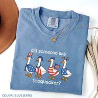 Comfort Colors Firequacker Goose Shirt, Funny 4th of July Tee, Patriotic American Flag Women Oversized T-Shirt, Summer Outfit...