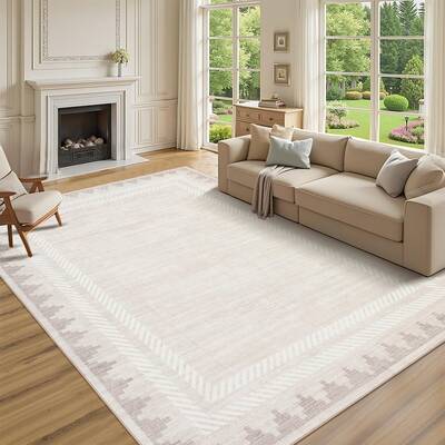 Garvee Washable Area Rug 8x10 Modern Neutral Living Room Rug Cream Non Slip,Border Geometric Carpet for Bedroom,Soft Non Shed...