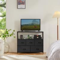 Entertainment Center with 5 Fabric, Media Console Table Open Storage Shelf Dresser for Bedroom/Living Room/Hallway, TV Stand ...