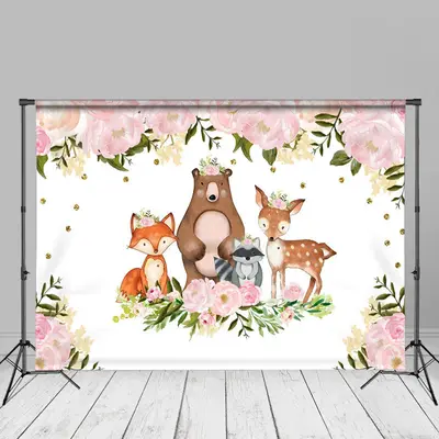 Pink Floral Animals Forst Studio Photoshoot Backdrop - Aperturee