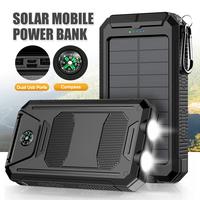 Solar Charger Power Bank 10000mAh, Built-in Super Bright Flashlight, Compass, Dual USB Output Ports Power Bank, Portable Char...