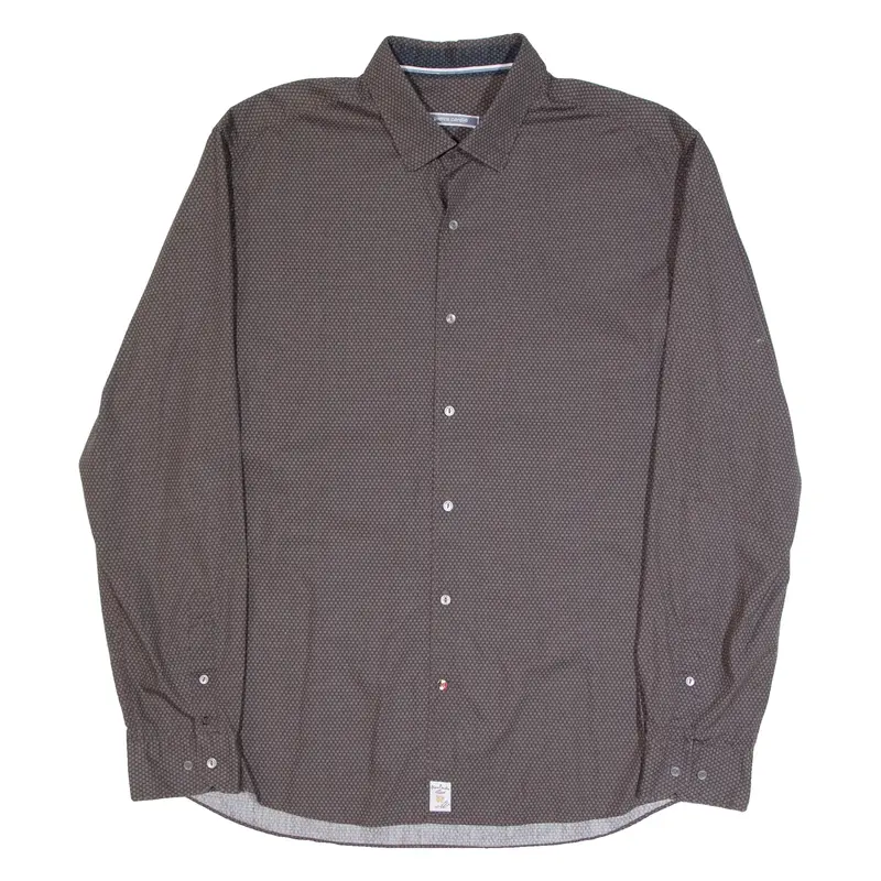 PIERRE CARDIN Mens Shirt Brown Crazy Pattern Long Sleeve XL
