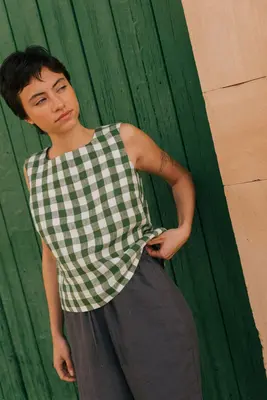 LUCIA top in Green Gingham | Size: XL